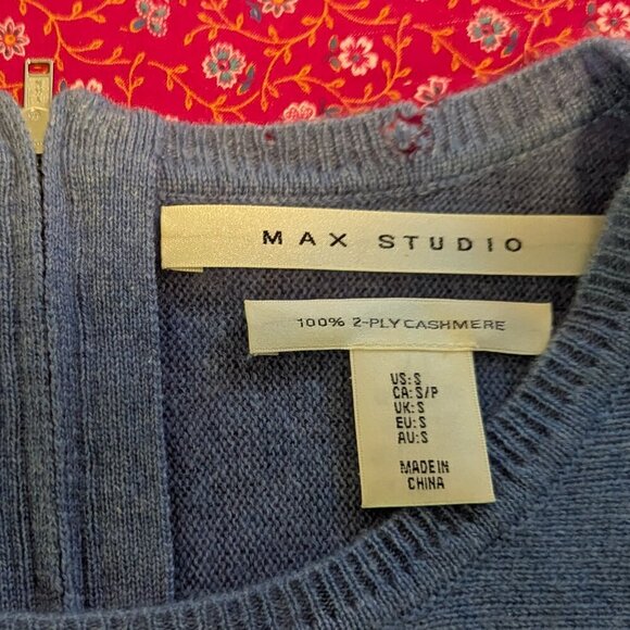 Max Studio 100% Cashmere 2 Ply Crewneck Pull Over Sweater Blue Back Zipper - Picture 4 of 6